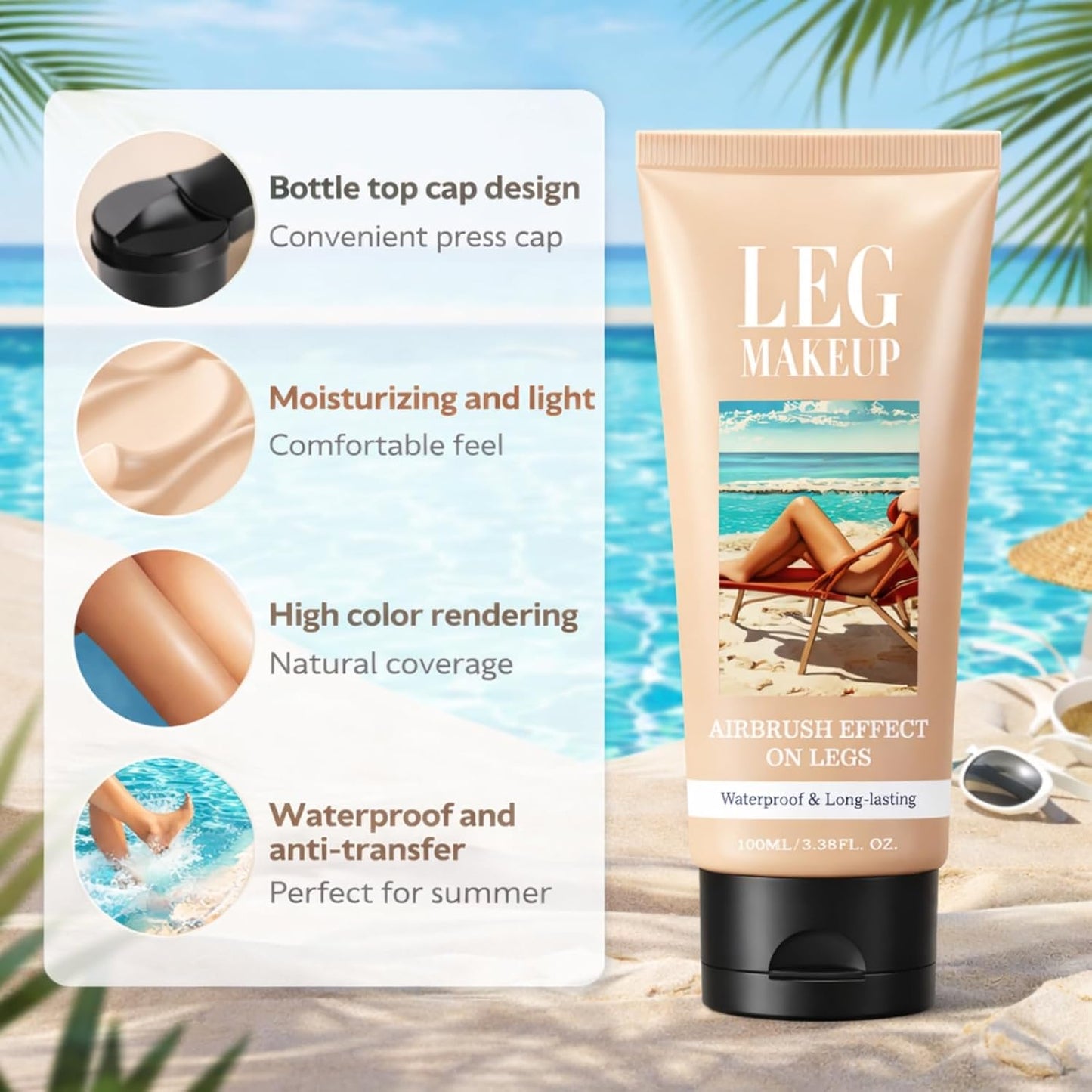 100ml Leg Makeup Waterproof No Transfer,Body Coverage Foundation#Fair Brown | Leg Full Coverage Concealer Waterproof,Leg &amp;Body Makeup to Cover Veins,Long Lasting Moisturizing Concealer,#Fair Brown