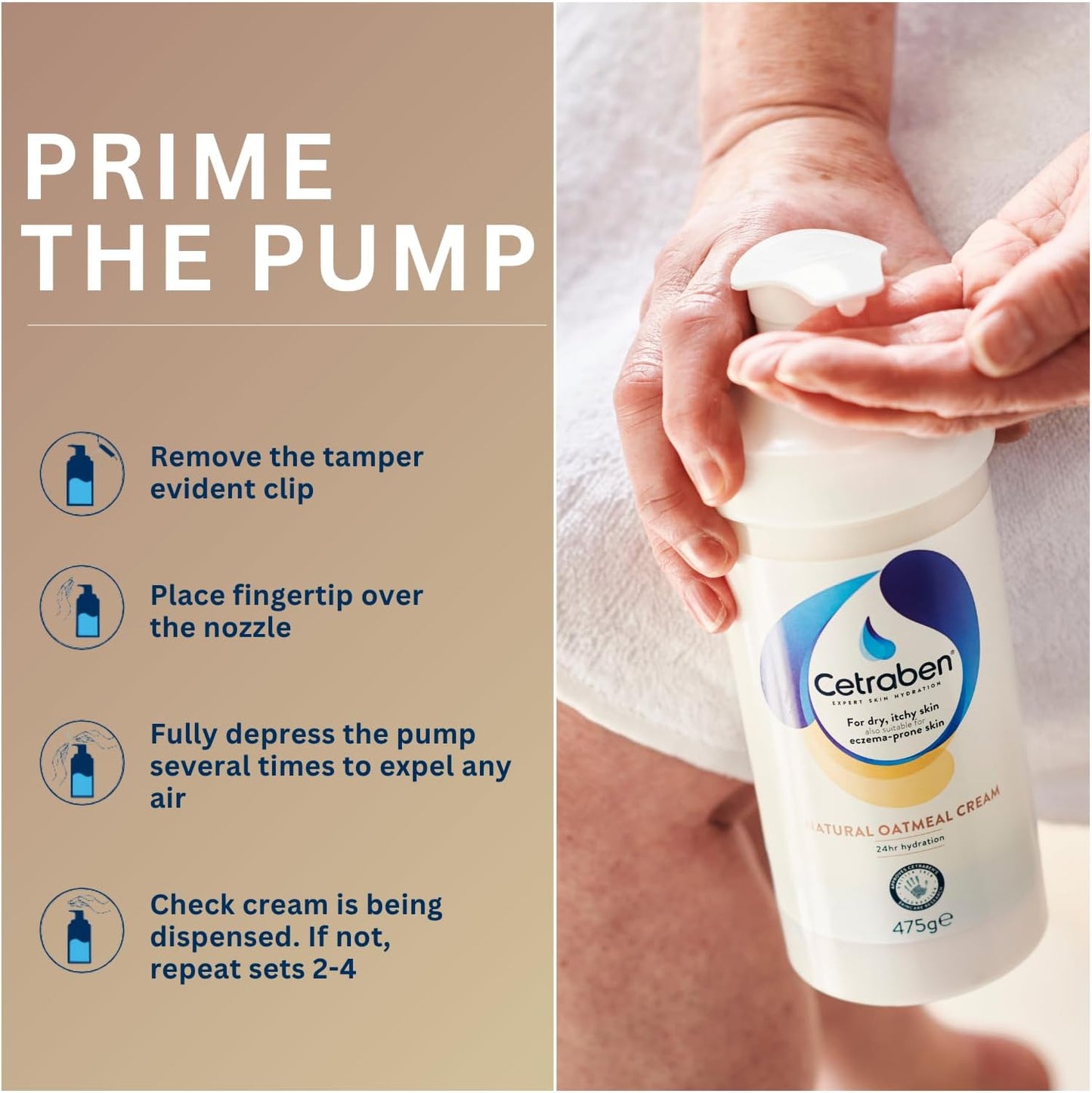 Cetraben Natural Oatmeal Cream, For Dry, Sensitive &amp; Eczema-Prone Skin, Provides 24 Hour Hydration, Soothing, Lightweight and Quick Drying, For Daily use on the Body and Face, 1 x 475g