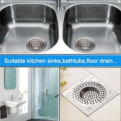 Set of 2 Stainless Steel Sink Strainer Plug, Drain Protector for Kitchen, Bathroom, and Shower - Hair/Food Catcher (7.5cm Outer Diameter, 3.6cm Inner Diameter)