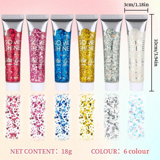 Body Glitter Gel, 18ml Chunky Face Glitter Gel Holographic Mermaid Sequins Sparkling Festival Party Lotion for Face, Eye, Hair, Nail Makeup and DIY Art (Gold)