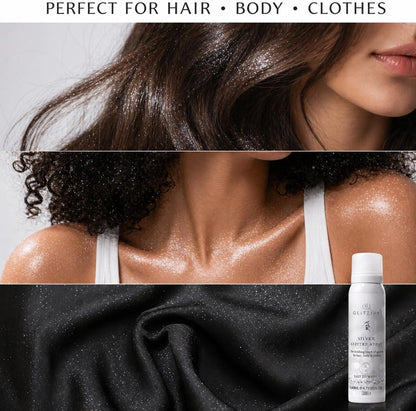 Silver Body Glitter Spray for Hair &amp; Clothes - Eco-Friendly Festival Shimmer, Quick-Dry Washable Fragrance-Free, 140ml Sustainable Shine