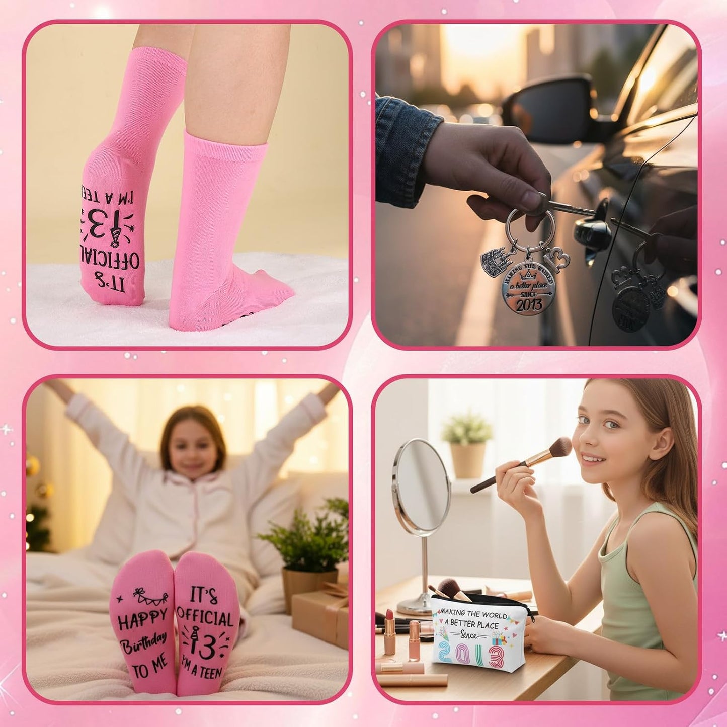 ViEinkaufen 13th Birthday Gifts for Girls,Makeup Bag Keyring Bracelet Socks | Birthday Presents for 13 Year Old Girls,Teenager Gifts for Daughter Sister Niece Granddaughter