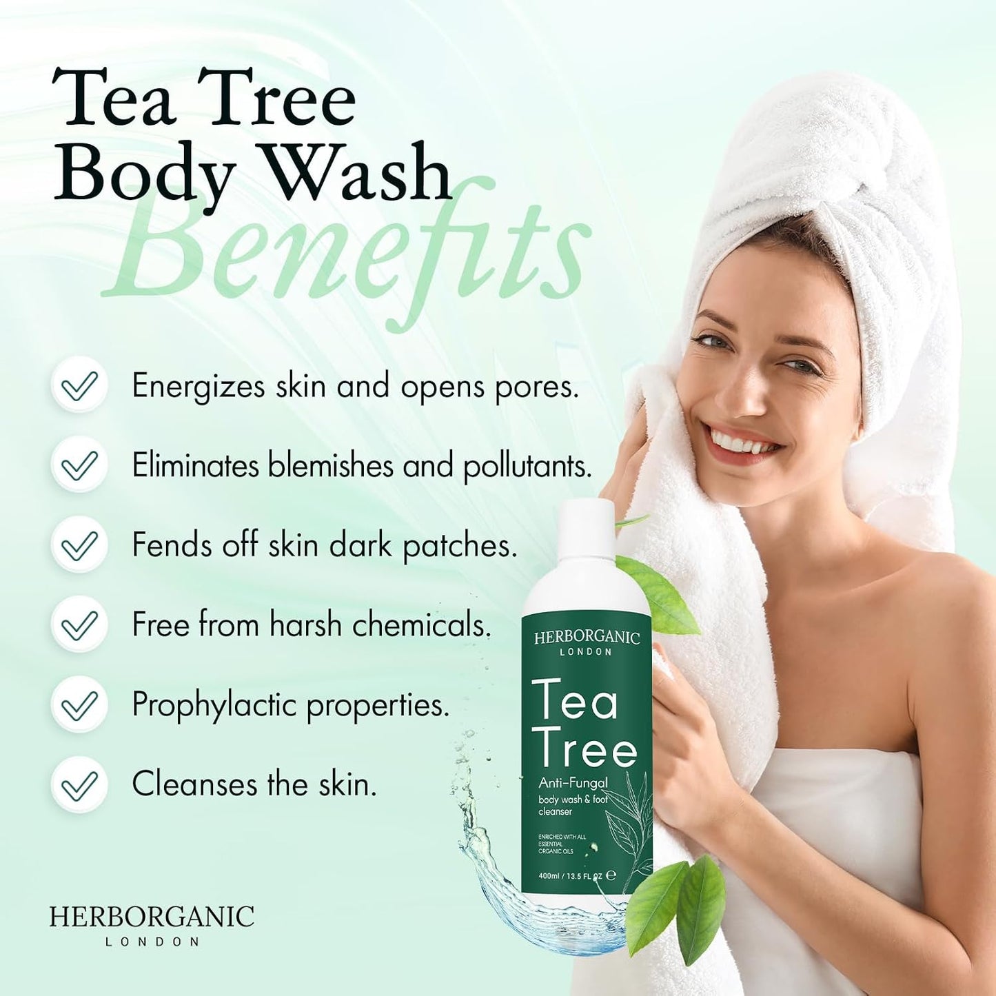 Antibacterial Body Wash with Tea Tree Oil - Anti-Fungal Shower Wash for Men - Effective Against Jock Itch, Athlete's Foot - Tea Tree Shower Gel for Cleansing and Protection