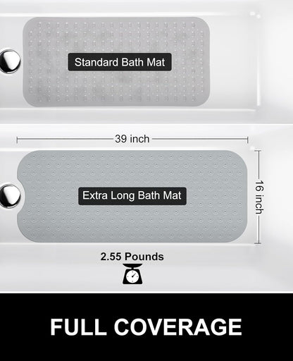 Yolife No Suction Cup Bath Mat: 40x100CM Extra Long Bathmat│Perfect for Refinished or Ordinary Bath Tubs│Made of Nature Rubber│a Blessing for the Elderly and Children (Grey)