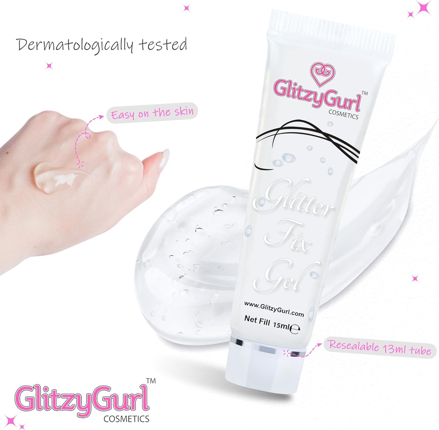 GlitzyGurl Glitter Fix Gel Face Body Adhesive Primer for Glitter, Eye dust, Pigment Eye Shadow Pack of 5