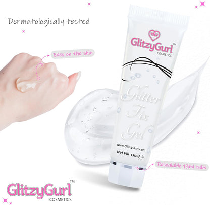 GlitzyGurl Glitter Fix Gel Face Body Adhesive Primer for Glitter, Eye dust, Pigment Eye Shadow Pack of 5