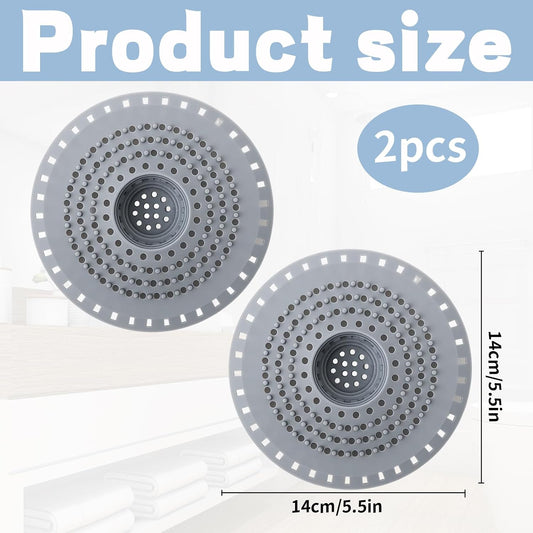 2 Pack Silicone Shower Drain Hair Catcher, Hair Stopper Drain Cover, Sink Strainer Filter, Anti-Clog Hair Catcher for Bathroom Bathtub Kitchen, Grey, Easy to Install &amp; Clean
