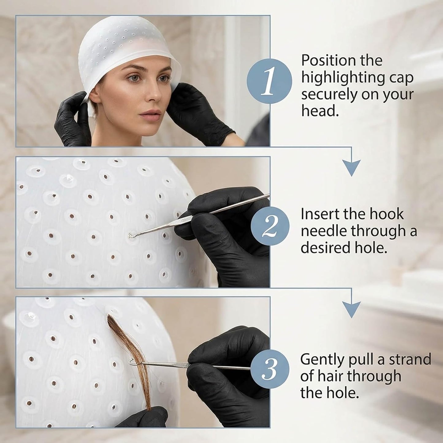 Professional 6 PCS Highlighting Kit, Highlighting Cap and Hook, Reusable Highlight Hat with Hook, Professional Reusable Highlighting Caps for Home and Salon Use, Effortless DIY