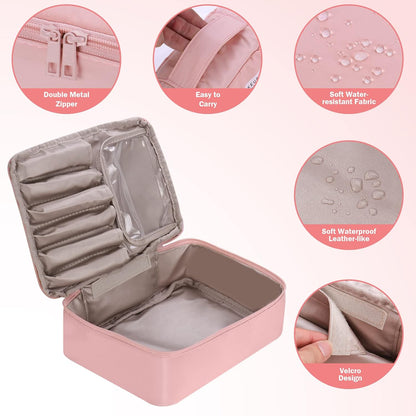 Travel Makeup Bag [with Brushes Holder &amp; Detachable Pouch] Cosmetic Bag Large Capacity Waterproof Makeup Case Storage Organiser for Women &amp; Girls (Pink)