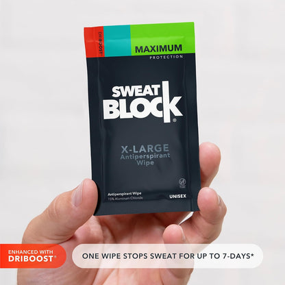SweatBlock Maximum Strength Antiperspirant Sweat Wipes - For Excessive Sweat Protection - Extra Large - Up to 7 Day Protection per Use - 10 Count - Unisex