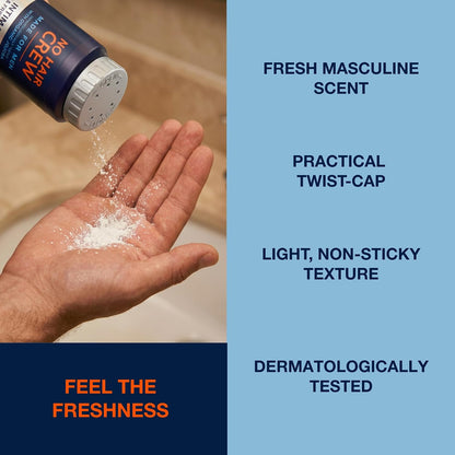 NO HAIR CREW Intimate Powder for Men 100 g – Fights Sweat, Odour &amp; Chafing | Helps prevent irritation &amp; moisture. Talc-free body powder for groin, intimate area &amp; inner thighs. Long-lasting freshness.