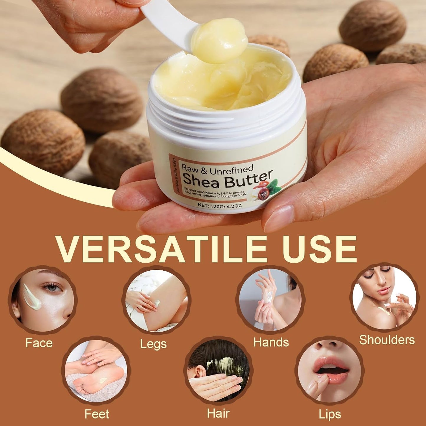 Raw Shea Butter, 120g Pure Unrefined Raw Shea Butter Contains Vitamin A, E &amp; F, Skin Moisturizer For Face, Body &amp; Hair, Hydrating Dry Skin
