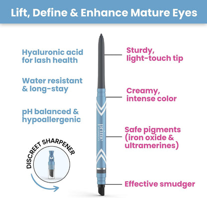 Prime Prometics PrimeEyes Glide Eyeliner for Mature Women – Water-Resistant, Long-Stay and Mess-Proof – Gel Cream Texture, Discreet Sharpener and Effective Smudger (Wood (Brown))