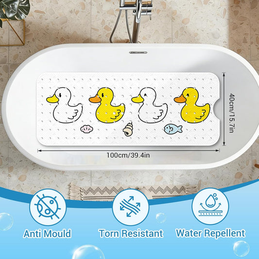 Baby Bath Mat Non Slip Anti Mould, 100x40cm Extra Large Anti Slip Shower Mat for Inside Shower, Quick Drying Bathroom Mat with Strong Suction Cups, Bathtub, Shower Floor, Wet Room (Duck)