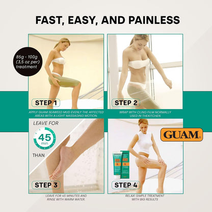 GUAM Seaweed Mud Anti Cellulite Treatment for Legs &amp; Thighs 1kg, Menthol Cooling Body Mud with Seaweed &amp; Horse Chestnut, Firming Skin Care to Help Reduce Leg Swelling and Refine Skin Tone