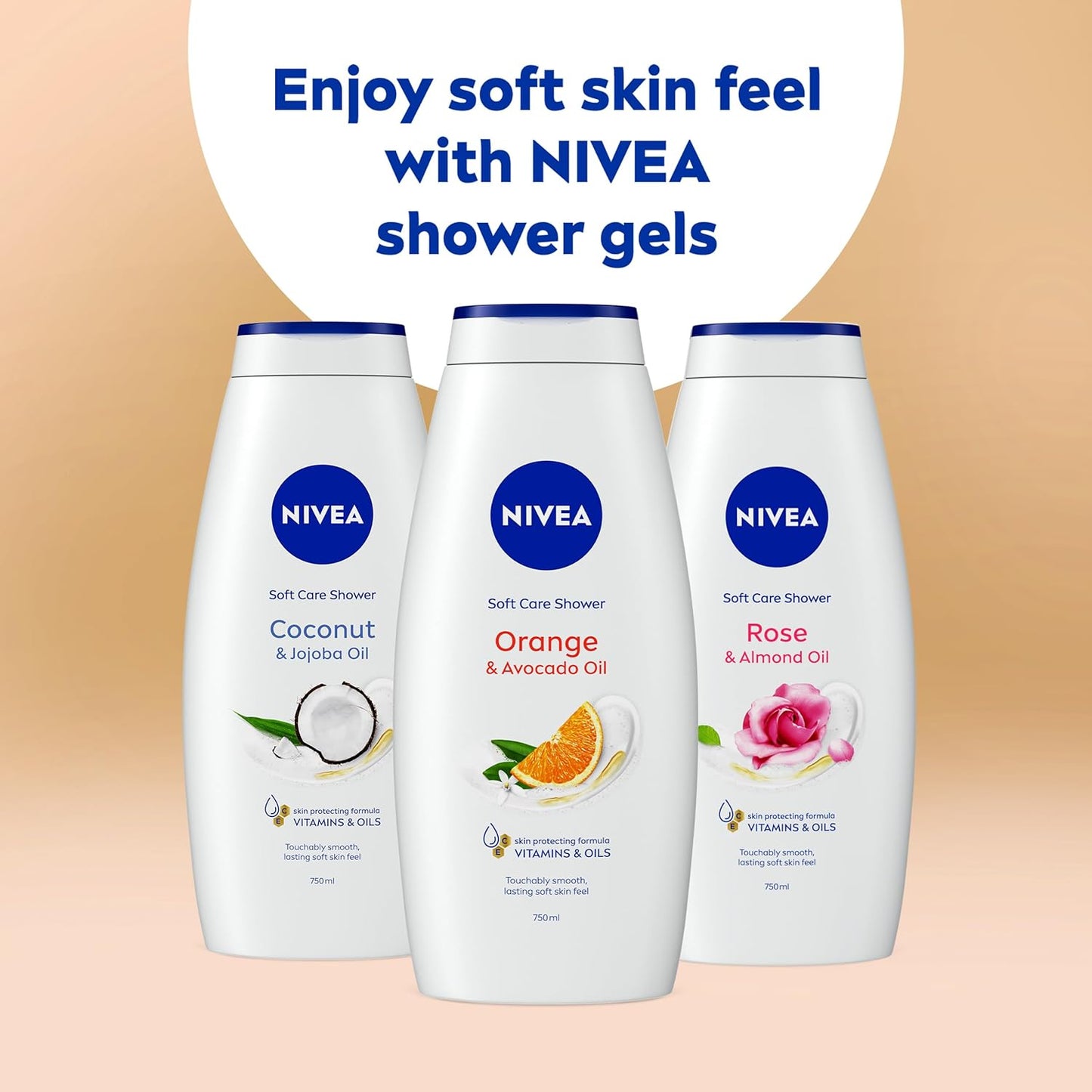 NIVEA Orange &amp; Avocado Shower Cream (750ml), Moisturising Shower Gel with Avocado Oil, Luxurious Body Wash for Women with Vitamin C, E