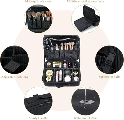 Makeup Organiser Bag Make up Case: Large Travel Cosmetic Case Organiser Professional Portable Makeup Storage Bag for Toiletry Make Up Artist Tool Brush Vanity Beauty Box with Adjustable Dividers