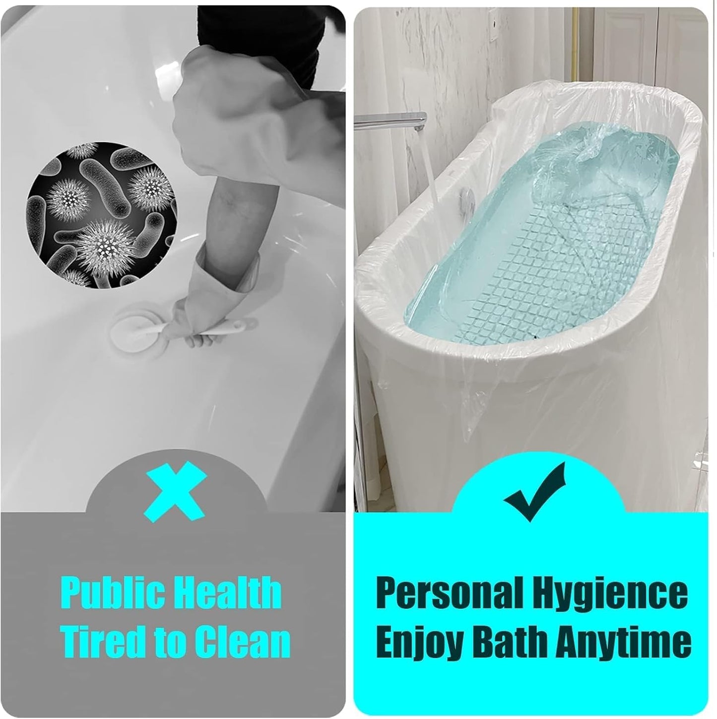 Disposable Bathtub Cover Liner 12 Individual Packs, Large (102x47') Bathtub Covers Liner Bag for Travel and Household, Portable Bath tub Liner Plastic Bag by Ausaulac