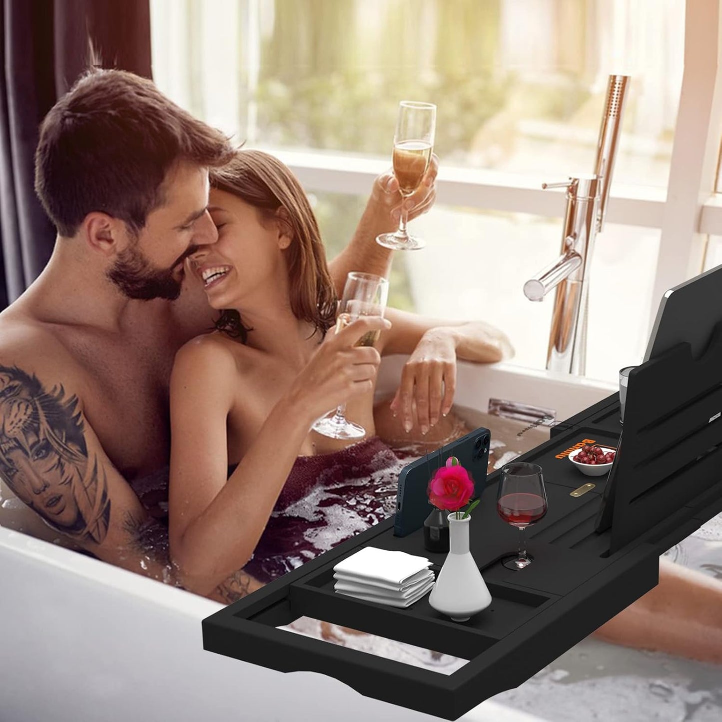 Premium Bathtub Tray Caddy - Expandable Bath Tray - Adjustable Bathroom Tray for Tub - Luxury Bath Caddy Tub Table - Unique House Warming Gifts New Home