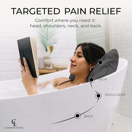 Luxury Bath Pillow for Tub - Thick and Comfortable Bathtub Pillow Support for Head and Neck and Back - Washable Quick-Drying Bath Pillows - Bath Cushion for Home Spa Soaking Tub Relaxation - Dark Gray
