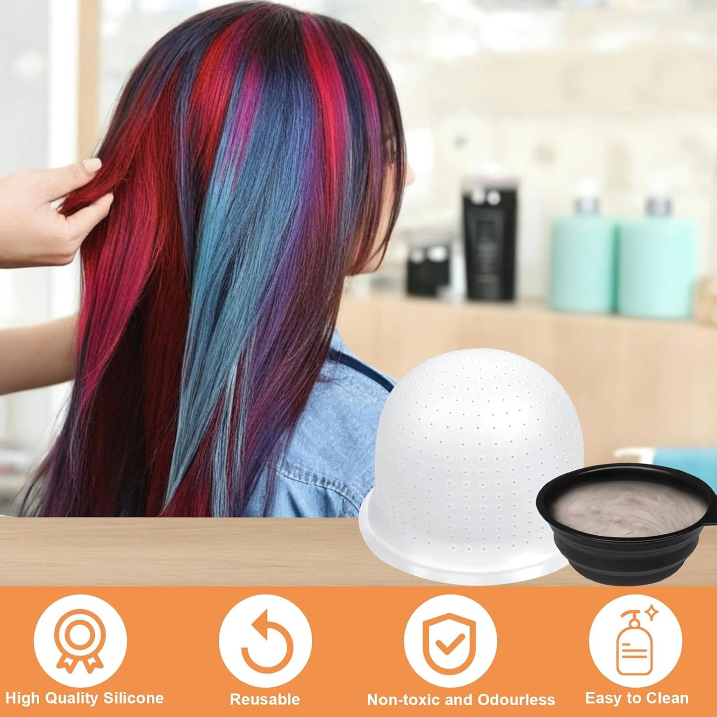 12 Pcs Highlighting Cap Kit Pre Drilled Hair Highlighting Kit | Reusable Silicone Cap Kit with Brush and Needle, Holes Opened Highlighting Frosting Cap for Women Girls