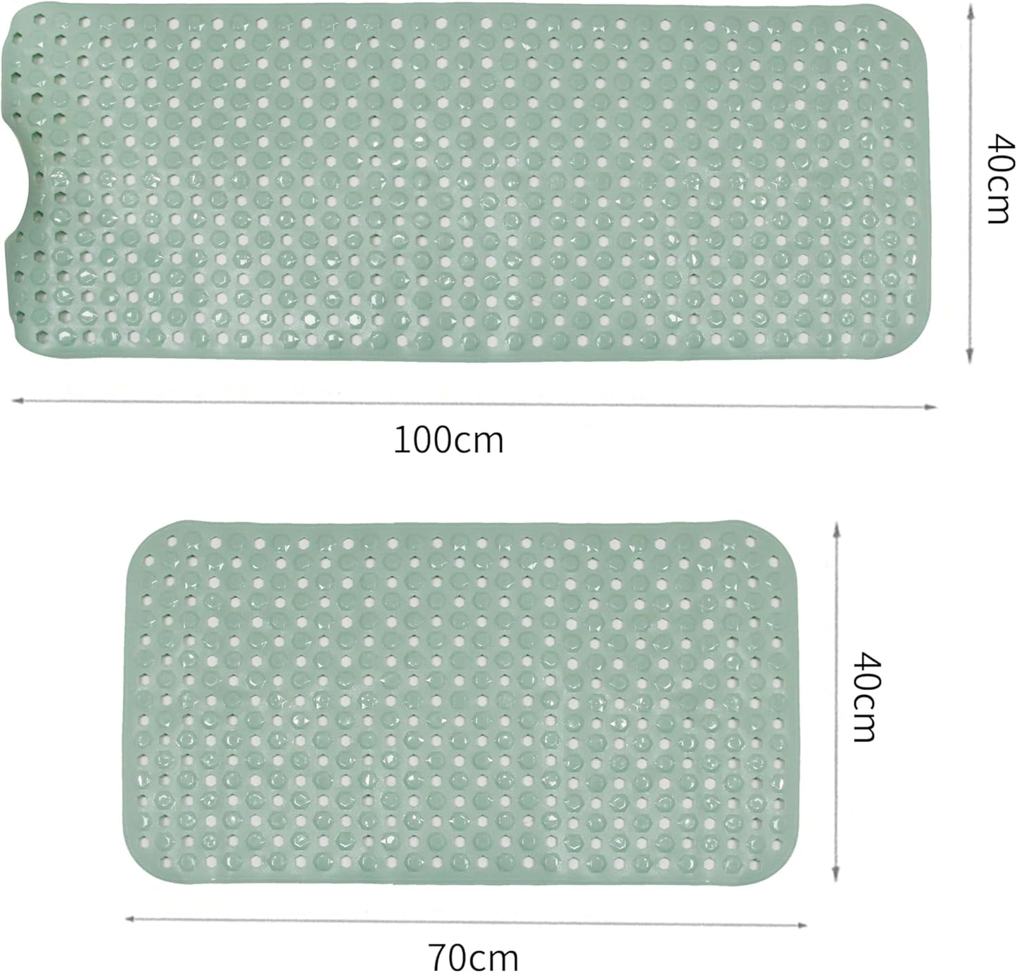 Bubble Bath Mat, Non Slip Shower Mat Extra Long 100 x 40 cm Tub Mat with Suction Cups - Anti Mold Rubber Shower Mat - Green