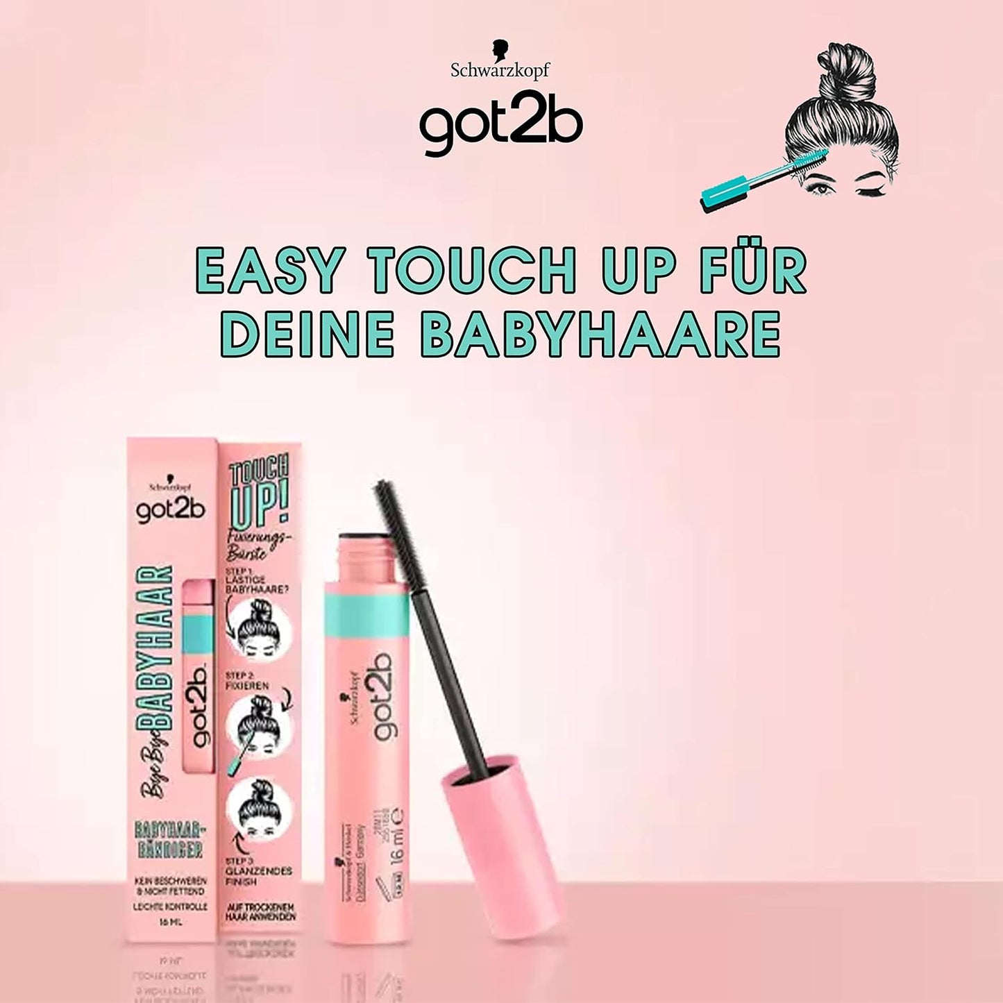 got2b Bye Bye Baby Hair Mascara Brush (16 ml), Brush for Baby Hair Fixing, Shiny Finish, Feather Light, Non-Greasy, Travel-Friendly