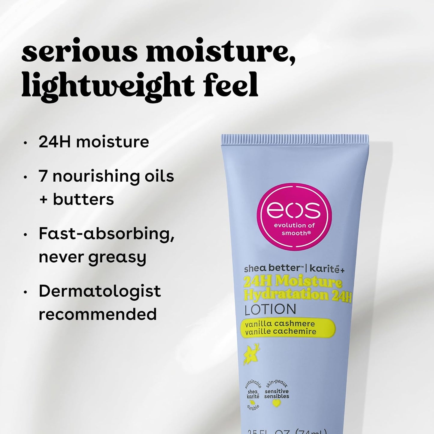 eos 24H Vanilla Cashmere Moisture Travel Body Lotion, Travel Essential, Toileteries, Mini Body Lotion, 70 ml