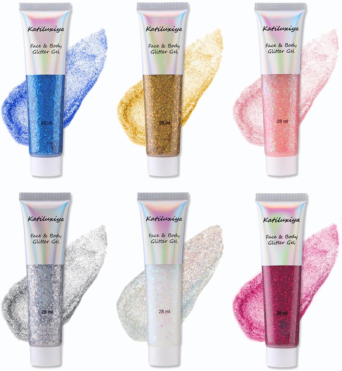 6 Color Face Girl Body Glitter Gel, Face &amp; Body &amp; Eye &amp; Lip Festival Holographic Glitter for Party (6PCS)