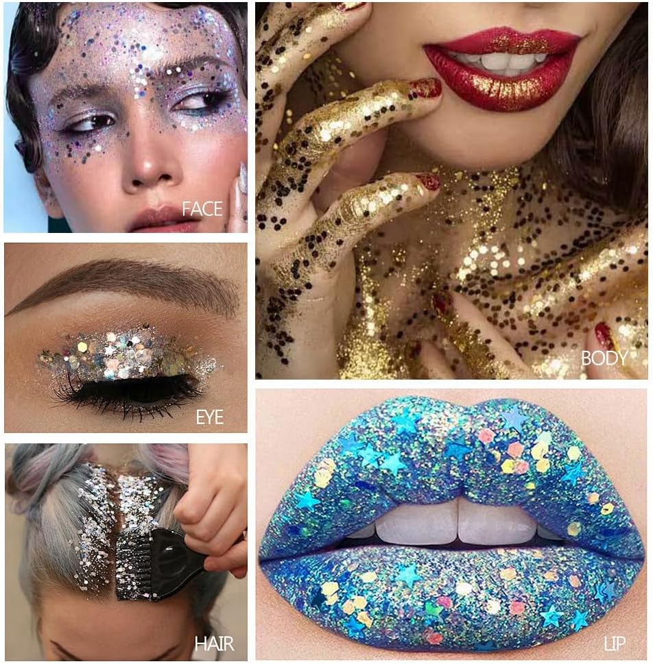 Glitter Stick for Face Body Hair, Holographic Chunky Glitter Makeup | Shimmer Highlighter Stick, Festival Party Sparkle, Long Lasting Body Face Glitter Cosmetic (#S01, Colour)