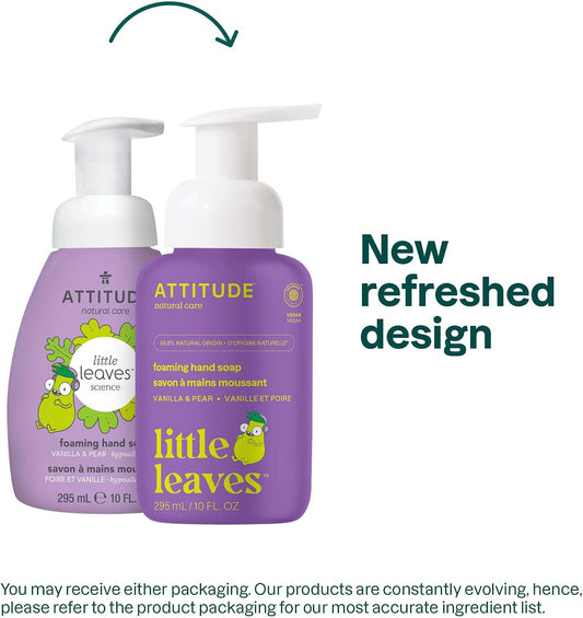 ATTITUDE Kids Foaming Hand Soap, Gentle on Skin, Plant-Based, EWG Verified, Dermatologically Tested, Vegan, Vanilla &amp; Pear, 295 mL