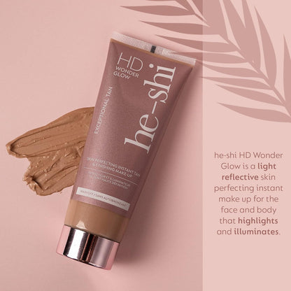 He-Shi HD Wonderglow Body Bronzer &amp; Ultra Smooth Tanning Mitt Bundle | Instant Skin Perfecting Glow, 24hr Splashproof Wear, Streak-Free Application | Vegan &amp; Cruelty Free