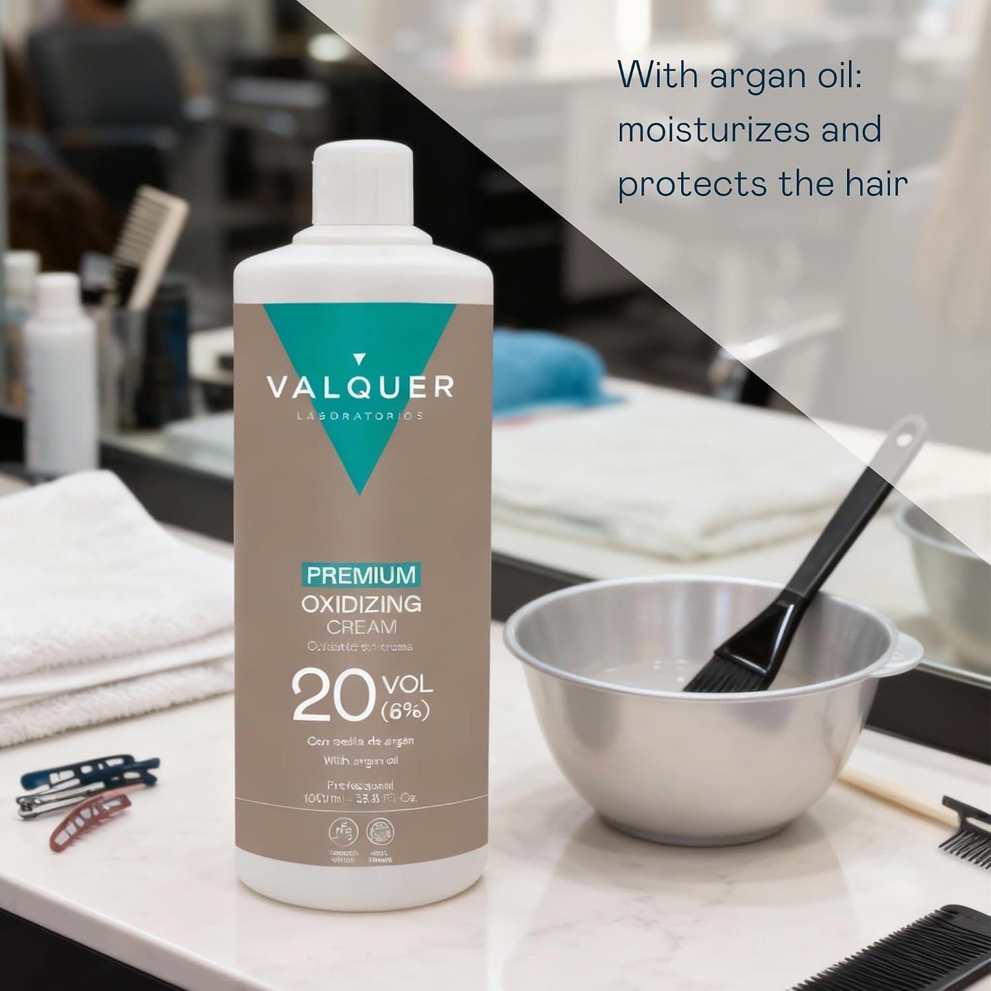 VALQUER Premium Cream Peroxide 20 Vol. | 1 L | Professional Cream Developer for Hair Colour &amp; Bleaching with Argan Oil | 6% Formula | Vegan