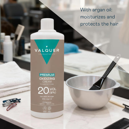 VALQUER Premium Cream Peroxide 20 Vol. | 1 L | Professional Cream Developer for Hair Colour &amp; Bleaching with Argan Oil | 6% Formula | Vegan
