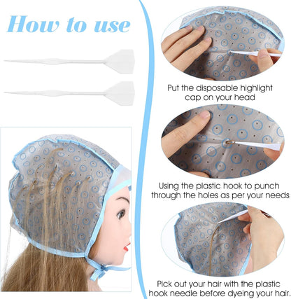 2 Pcs Highlighting Cap, Blue Hair Highlighting Cap with Hook for DIY Coloring, Frosting &amp; Highlights, Salon &amp; Home Use