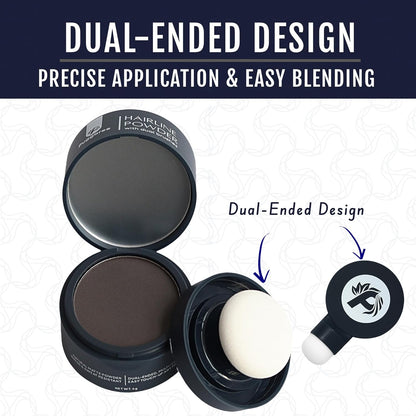 Dual Ended Hairline Powder for Root Touch Up and Grey Coverage - Water &amp; Sweat Resistant, Long-Lasting （#01 Dark Brown）