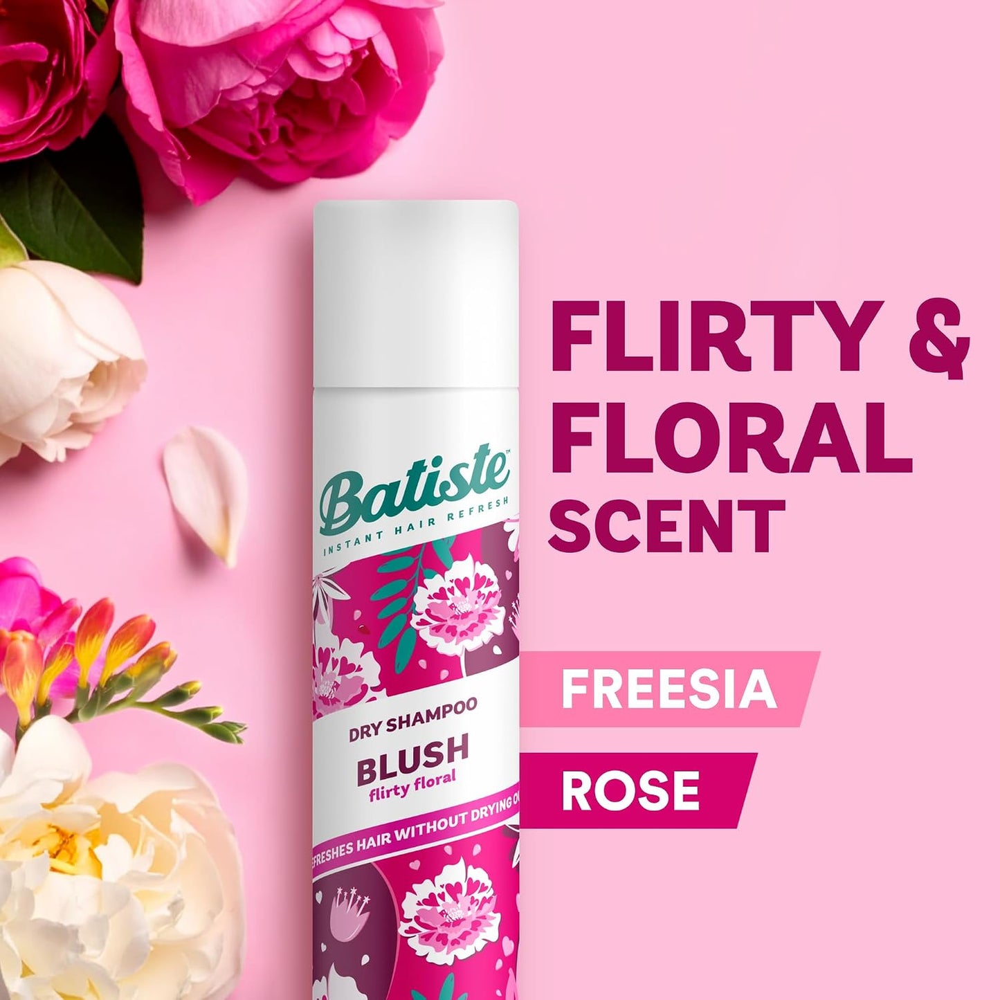 Batiste Dry Shampoo in Blush 200ml, Floral &amp; Flirty Fragrance, No Rinse Spray to Refresh Hair in Between Washes (Packing May Vary)