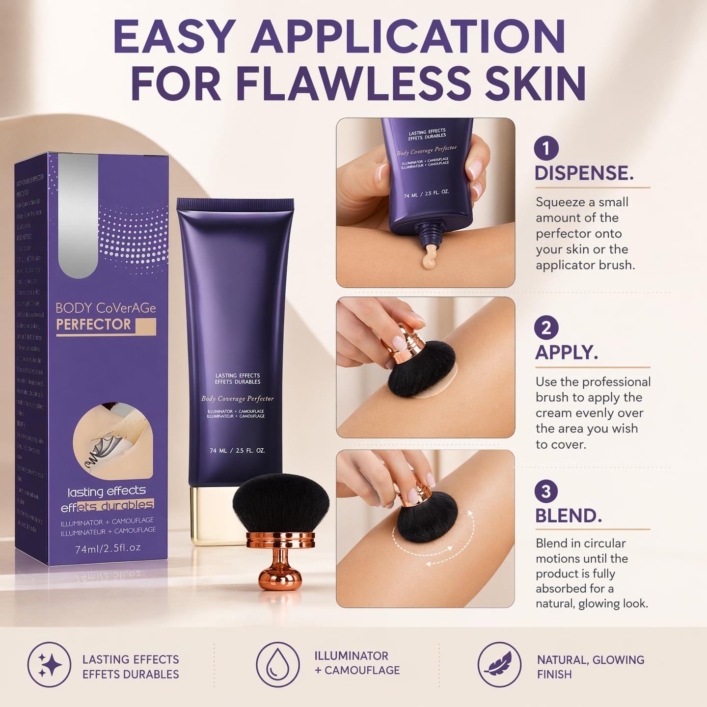 Body Coverage Perfector Waterproof, Leg Makeup Waterproof No Transfer, Tattoo Cover Up Full Coverage Concealer, Body Makeup Skin Tone Repair Cream with Brush, Body Concealer Long Lasting Mature Skin