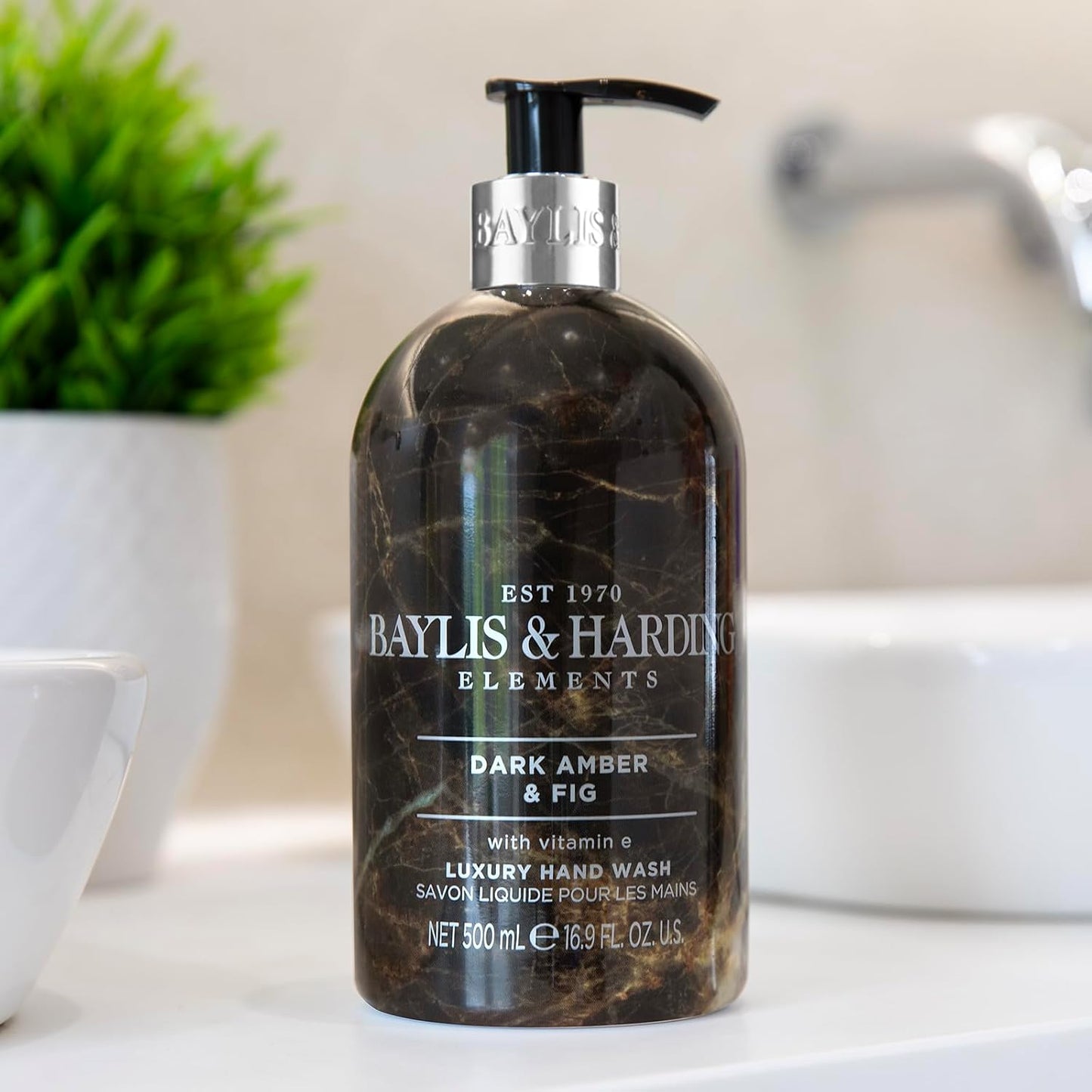 Baylis &amp; Harding Dark Amber &amp; Fig Elements Hand Wash, 500 ml (Pack of 3) - Vegan Friendly