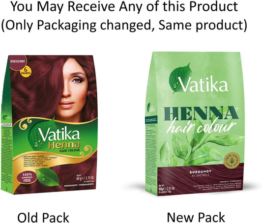 Vatika Naturals Henna Burgundy Hair Colours - 60g (6 x 10g Sachets),100% Ammonia Free, For Vibrant Color, Shine, &amp; Coverage (Packaging May Vary)