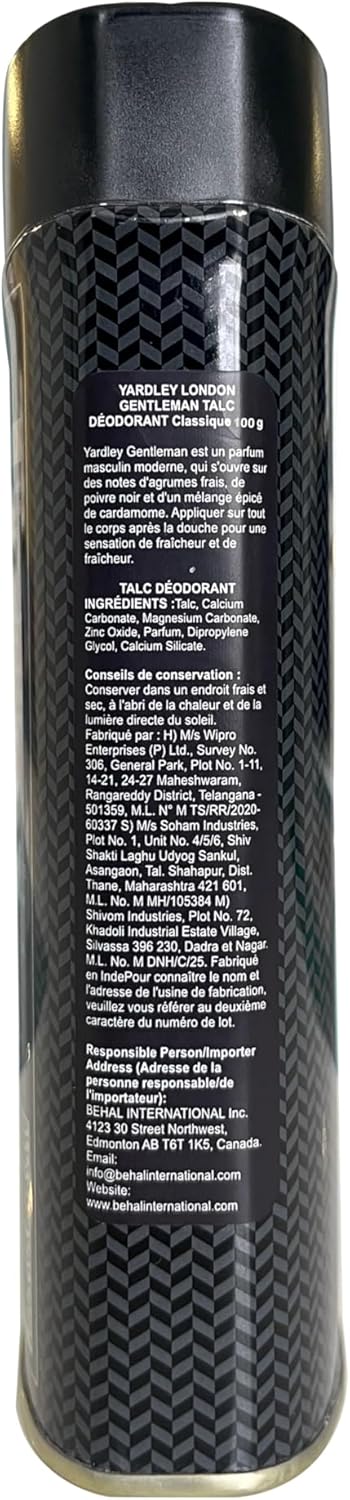 Yardley London Gentleman Deodorizing Talc Talcum Powder for Men 100Gm