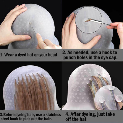 5 Piece Set Highlighting Cap, Highlighting Kit, Highlights Hair Dye Kit, Hair Coloring Brushes And Needle,Highlighting Frosting Cap, Professional Salon Silicone Hairdressing Tools For Women Men