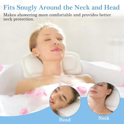 Bath Pillow for Bathtub, 2 Pcs Waterproof Strong Suction Cups Bath Pillows with 1pairs Bath Gloves for Neck and Head