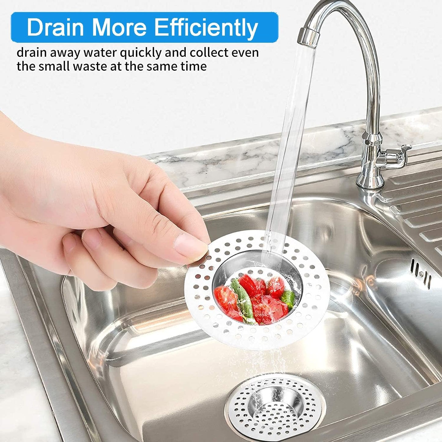 Set of 2 Stainless Steel Sink Strainer Plug, Drain Protector for Kitchen, Bathroom, and Shower - Hair/Food Catcher (7.5cm Outer Diameter, 3.6cm Inner Diameter)