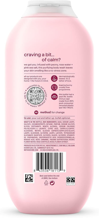 Method Body Wash, Pure Peace, Shower Gel, Peony, Rose Water And Pink Sea Salt Scent, Pack of 1, 532ml.