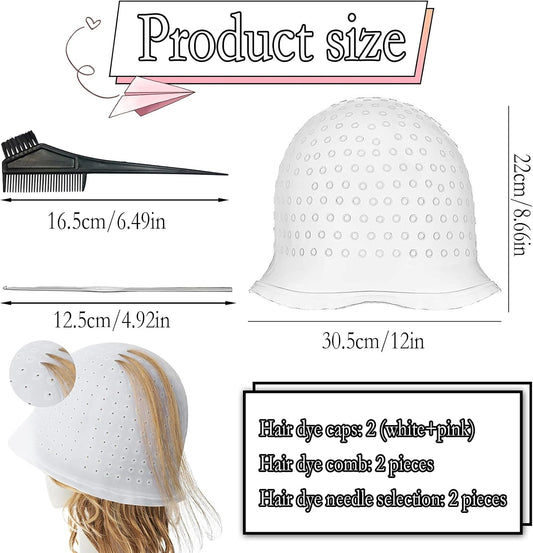 6 Pcs of Highlighting Cap, Highlighting Kit with Hook and Coloring Brush, Hair Highlighting Kit, Reusable Silicone Hat for Beauty Salons, Suitable for Men and Women'S Hair Dyeing with Highlighting Cap