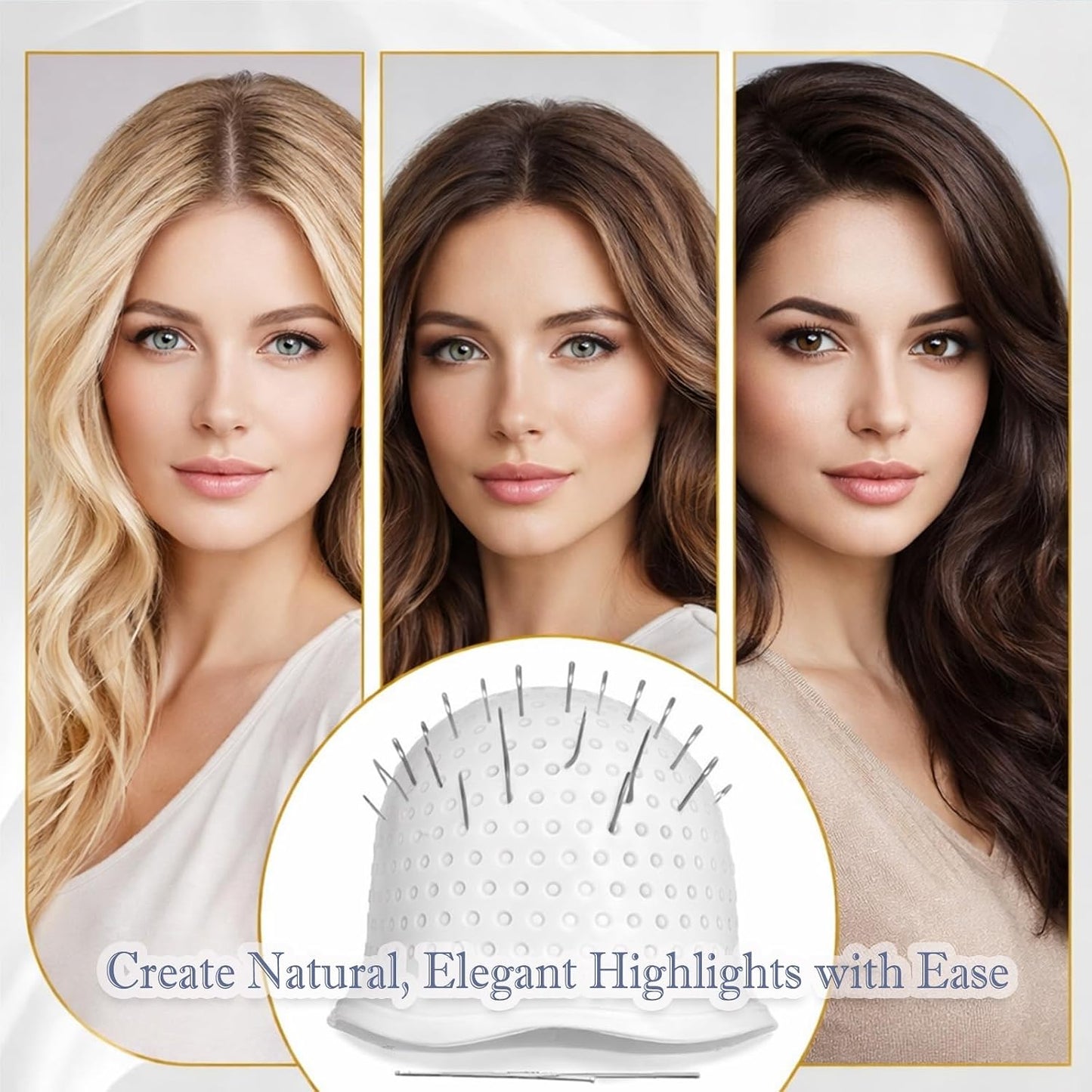Punched Hole Silicone Highlighting Cap with Hook Needle Reusable Hair Dye Tool Kit — Precise Balayage Ombre Highlights Application for Salon and Home Use Durable Colour Tinting Hair Cap