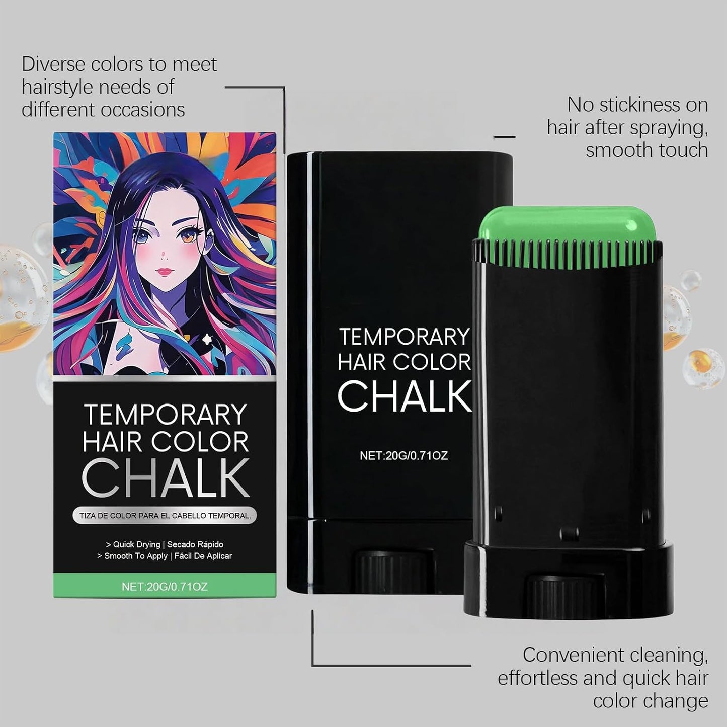 Temporary Hair Chalk Comb Green, Safe Washable Hair Color Stick, Instant Styling Hair Dye Comb for Halloween, Cosplay, Parties, St. Patrick's Day