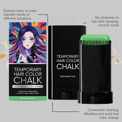 Temporary Hair Chalk Comb Green, Safe Washable Hair Color Stick, Instant Styling Hair Dye Comb for Halloween, Cosplay, Parties, St. Patrick's Day