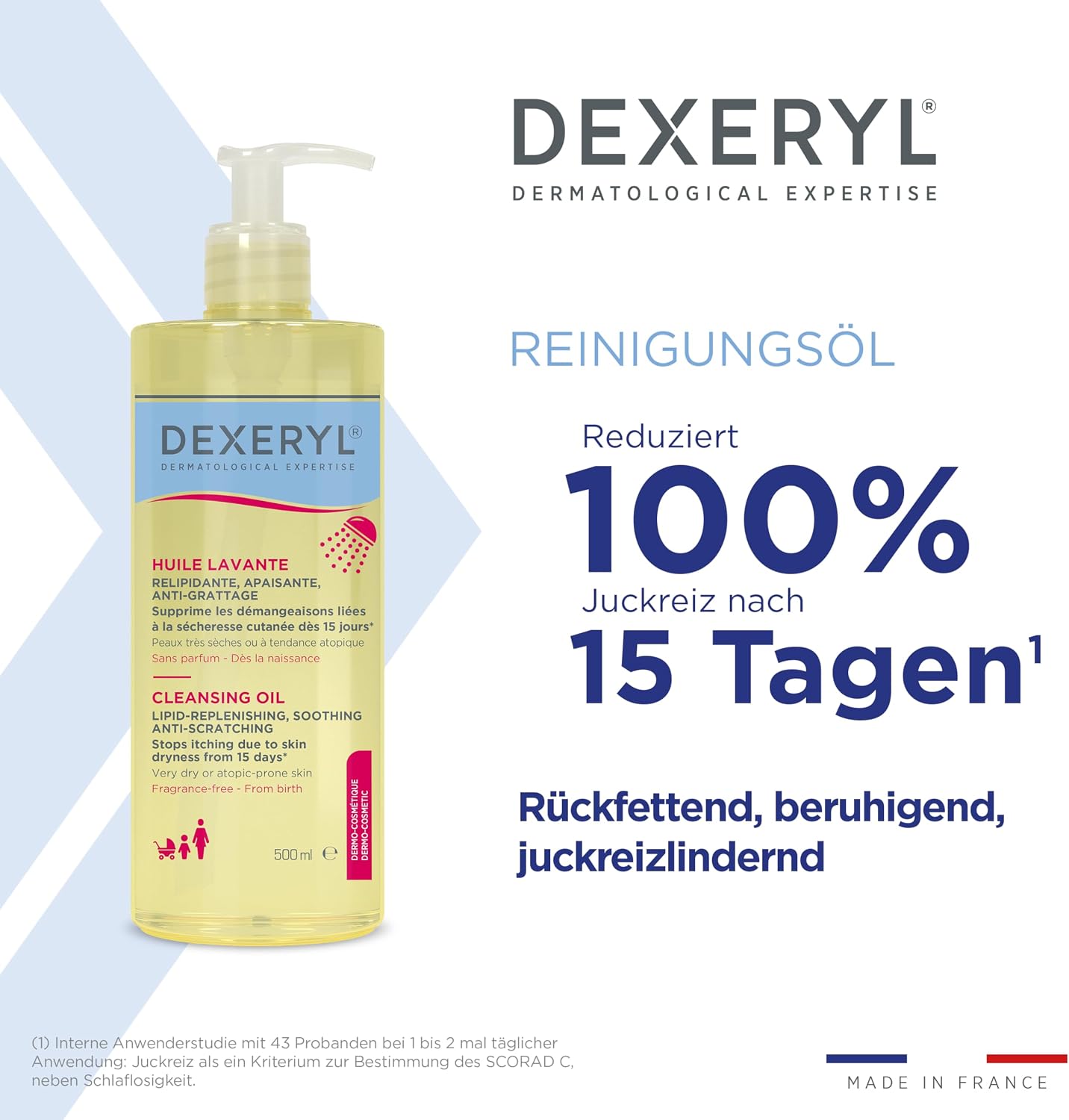 DEXERYL Cleansing Oil: for daily cleansing of body and face, for dry and eczema prone skin, 1 x 500 ml
